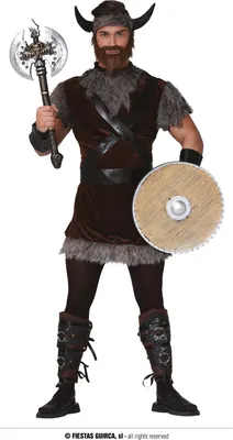 Produktbild von Herren Wikinger Krieger Kostüm mit Hörnern, Größe: 48 - 50 (M) Farbe: Braun