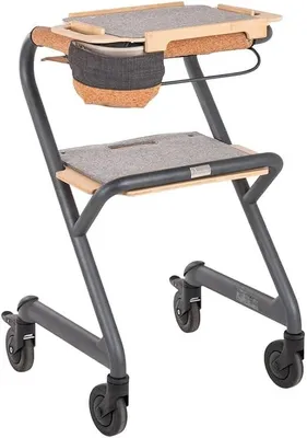 Produktbild von Wohnraumrollator in Vollausstattung, Helfer für den Wohnbereich mit Tablett und Sitz, Indoor Rollator, wendig, stabil, mobiler Handlauf, Sitzhöhe 50 cm, Velvet Grey (Anthrazit)