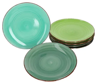 Produktbild von 6er Green Dessert-/Gebäckteller grüner Landhausstil I Ø 19,5 cm Steingut