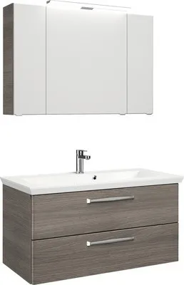 Produktbild von Pelipal Badmöbel-Set Kumba BxHxT 110 x 200 x 51 cm Frontfarbe graphit struktur quer mit Mineralguss-Waschtisch weiß 99.1