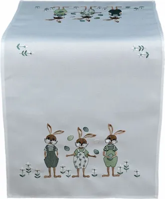Produktbild von Tischdecke Tischläufer Stickerei Hasenkinder Osterhasen Ostern 40 x 90 cm