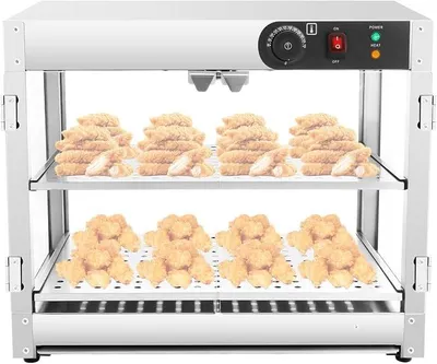 Produktbild von 2 Etagen Warmhaltevitrine Gewerblicher Speisenwärmer mit Temperaturregelung | 800W Edelstahl Vitrine Heiße Theke für Brathähnchen, Hamburger, Pizza