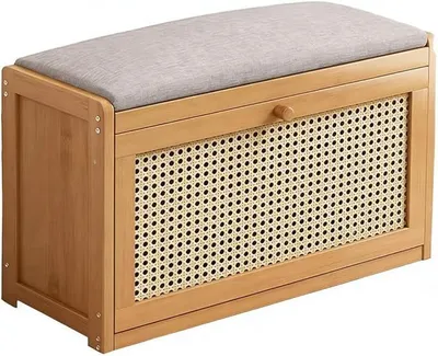 Imagen del producto de Zapatero con espacio de almacenamiento, armario de entrada de 2 niveles con estantes ajustables, banco de madera con cojín para pasillo o dormitorio (70 cm)