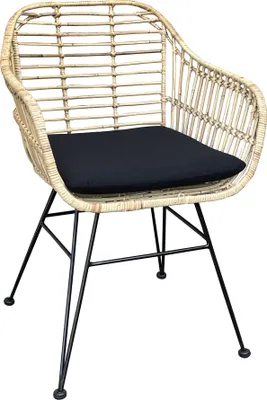 Produktbild von Esszimmerstuhl Armlehnenstuhl Rattan Farbe natur inkl. Kissen ANTALYA