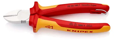 Image de Knipex Coupe-câbles diagonal avec œillet de fixation chromé, isolé avec des poignées multicomposantes, testé VDE; avec œillet de fixation intégré et isolé pour attacher un dispositif anti-chute 180 mm - 7006180TBK