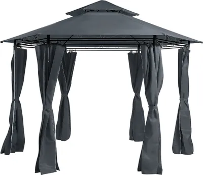 Produktbild von BELIANI Garten-Pavillon Grau Stahl mit Dach Seitenwänden rund Gartenzelt Sonnenschutz Vorgarten Garten-Möbel Terrassen-Möbel Gartenausstattung