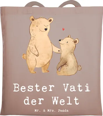 Produktbild von Mr. & Mrs. Panda Schultasche Bär Bester Vati der Welt - Braun Pastell - Geschenk, Familie, Geburtstag, Tasche, Tote Bag, Dankeschön, Geschenkidee, Papa, Einkaufstasche