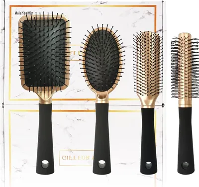 Produktbild von 4-teiliges professionelles Haarbürsten-Set für Männer und Frauen, flexible weiche Nadelborsten, langes dickes lockiges Haar