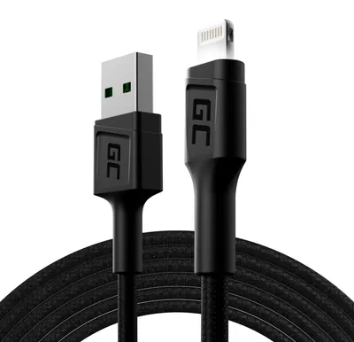 Produktbild von Green Cell USB 3.0 > Lightning (ST-ST) 2m Ladekabel LED Schwarz