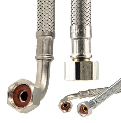Produktbild von tecuro Trinkwasser Zulaufschlauch IG mit Bogen 90° x IG - KTW-A- DVGW 3/8 x 3/8 x 800 mm