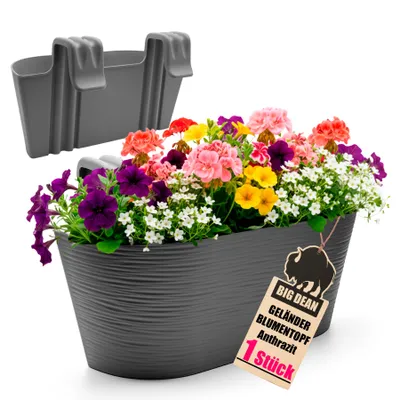 Produktbild von BigDean Blumenkasten Balkongeländer 50cm Blumenkästen mit Wasserspeicher Balkonkasten mit Halterung Anthrazit mit Struktur