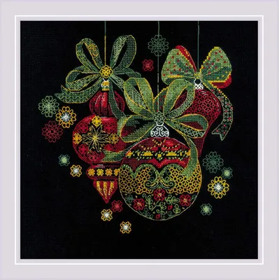 Produktbild von Riolis Blackwork Stickset "Feiertagsornamente", Zählmuster, 25x25cm