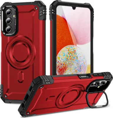 Produktbild von Magnetisch Hülle für Samsung Galaxy A14 5G/4G, Heavy Duty Militärischer Stoßfest Handyhülle Kamera-Ringständer Rot