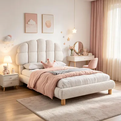 Produktbild von INONEFT Einzelbett 90x200cm, Kinderbett mit Lattenrost, Polsterbett mit verstellbarem Kopfteil, Plattformbett mit Lattenrost, Vliesimitat, Weiß