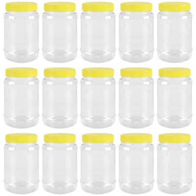 15er-Set runde Plastik-Vorratsdosen 500 ml mit gelbem Deckel