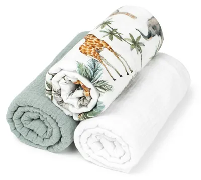 Image de Drap-housse Safari, lot de 3 - 70 x 30 cm - Vert | par SEVIRA KIDS