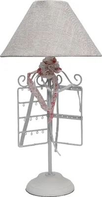 Produktbild von Casa Padrino Designer Tischleuchte Weiß / Grau / Rosa Ø 27 x H. 53 cm - Romantische Tischlampe mit Schmuckständer