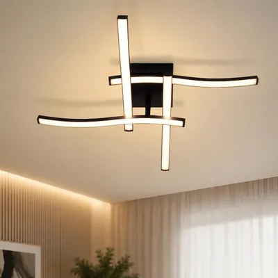 Immagine prodotto di ZMH LED lampada soffitto soggiorno: 24W lampada soggiorno nero moderno camera da letto lampada soffitto 3000K onde design cucina lampada bianco caldo illuminazione soffitto per cucina corridoio ufficio, Immagine generata dall'IA