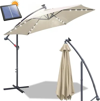 Produktbild von Sonnenschirm 300/350 cm mit Kurbel| Ampelschirm mit Ständer | Gartenschirm Sonnenschutz UV-Schutz Aluminium | Kurbelschirm Marktschirm wasserdicht für Garten