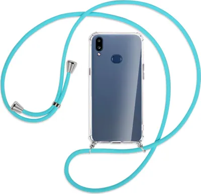 Produktbild von Handykette Backcover-Schutzhülle mit Band (Metall silberfarben) für Samsung Galaxy A10s - türkis