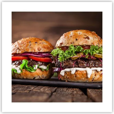 Produktbild von Poster - Poster ohne Rahmen - Amerikaner Hamburger Essen Barbecue - 40x40 cm - Wand Bild - Wanddeko - Wandbilder - Kunstposter - Wandposter - Bilder - Kunstdruck - Wandbild - P2XAC40x40-2869