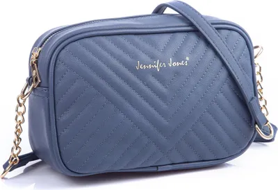 Produktbild von Jennifer Jones Damen Schultertasche Gesteppt V-Muster Kunstleder Reißverschluss Verstellbarer Schultergurt Blau