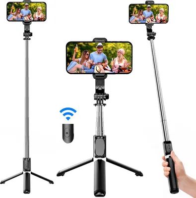 Produktbild von Selfie Stick Stativ, 360°Rotation 3 in 1 Selfiestick mit Fernbedienung Handy Selfie-Stange und Tragbar Monopod Handyhalter für iPhone/Android