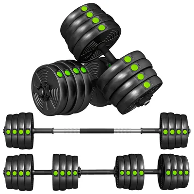 Produktbild von SPORTNOW Kurzhantel-Set, 30 kg, 2-in-1-Gewichtsset mit Hantelstange, rutschfester Griff, verstellbare Hanteln für Krafttraining zu Hause, im Fitnessstudio, im Büro, Schwarz und Grün