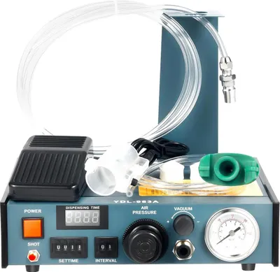 Klebstoff-Dispenser - Dosiersteuerung - Automatische Zeitsteuerung - 16 Modi - Hohe Präzision - Fußpedal & Handtaster - Druck 0–6,9 bar - Leistung 7W - Blau