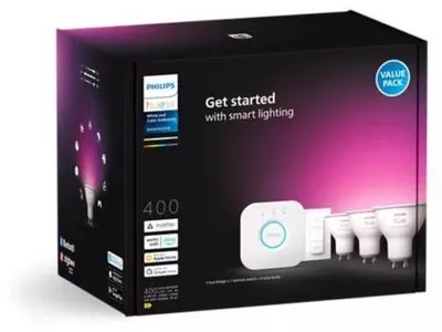 Produktbild von Philips Hue White & Col. Amb. GU10 Dreierpack Starterset inkl. Dimmschalter