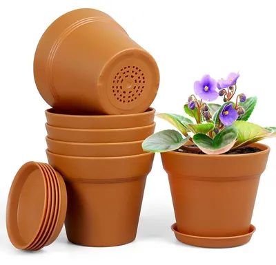 Produktbild von 6er Set Blumentöpfe mit Untersetzer 15,2 cm Kunststoff mit Ablauflöchern für Innen & Balkon