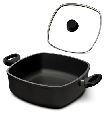 Produktbild von Schmorkasserolle 28x28 cm Induktion Viereckpfanne -  Germany - Servierpfanne Eckig - Gussbräter mit Glasdeckel