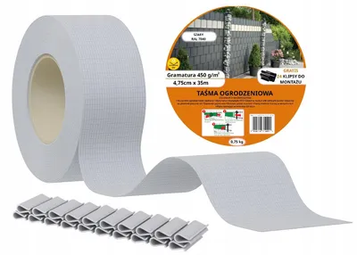 Produktbild von Ekspand | Zaunband - 4,75 cm x 35 m - UV-beständig - 24 Klammern - Hellgrau