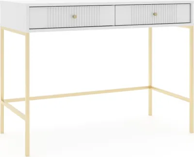Produktbild von Schminktisch: zwei Schubladen, weiß, goldene Beine