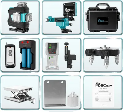 Obrázek produktu pro 4D 16řádková laserová vodováha, přesnost ±3 mm, výdrž baterie 9 hodin, s detektorem