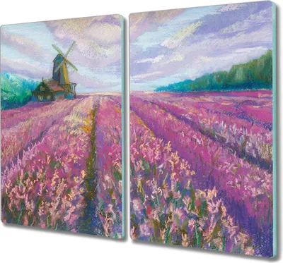 Produktbild von Coloray Herdabdeckplatte 2x30x52 cm Schneidebrett Kochplattenabdeckung Küchenbrett Hackbrett - Wiese Mühle Himmel Wolken