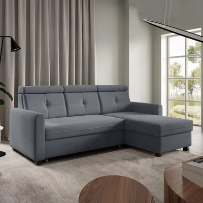 Produktbild von Ecksofa MILANO Grau, L-Form - mit Schlaffunktion, Bettkasten & Ottomane rechts