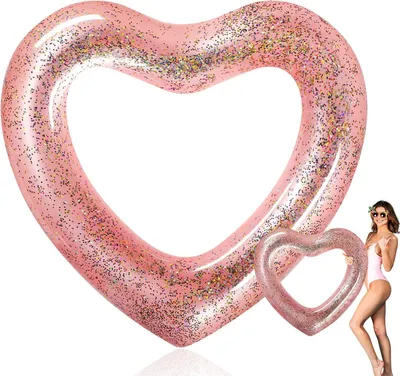 Imagen del producto de Flotador inflable con forma de corazón, 120 cm, color rosa, para piscina y playa