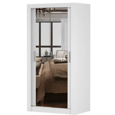 Produktbild von Kleiderschrank Schwebetürenschrank Schrank 100cm Weiß/Weiß mit zwei Spiegeln MILAN