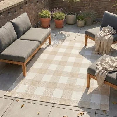 Produktbild von Volero - Outdoor Teppich - Ranch Checkerboard Beige - 160x230 cm - Wohnzimmer, Esszimmer, Balkon, Garten, Terrasse - Klassik, Ländlich, Skandinavisch, Retro