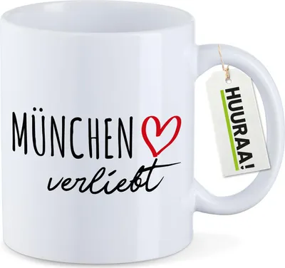 Produktbild von Huuraa Kaffeetasse München verliebt 330ml Weiß Keramik Kaffeebecher Geschenkidee