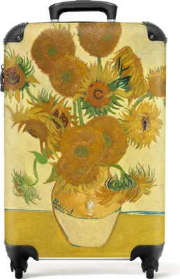 Produktbild von NoBoringSuitcases.com® Koffer Handgepäck Trolley Rollkoffer Kleine Reisekoffer mit 4 Rollen - Van Gogh - Sonnenblumen - Gemälde - Gelb - Cabin Size < 55x40x23 cm & 55x40x20 cm - Fotokoffer - Kabinenkoffer - BoardgepäckHandgepäck Koffer 55x35x20 cm, 36L,