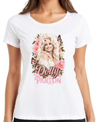 Zdjęcie produktu dla Dolly Parton, piosenkarka country, motyle, ikona Nashville, damska koszulka, biała, rozmiar M
