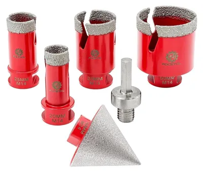 Productafbeelding van Diamant boor set, 6-delig + schuinboormachine en adapter voor tegels, porselein, keramiek, marmer