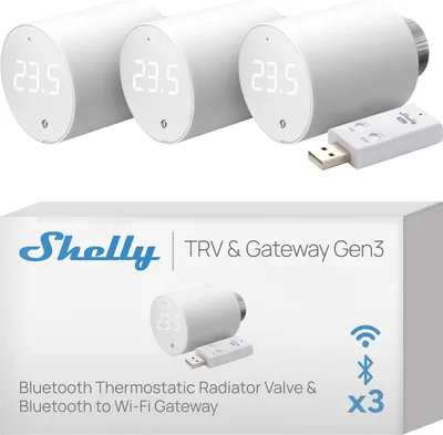 Produktbild von Shelly BLU TRV, Weiß, Drehregler, -20 - 60 °C, M30 x 1.5mm, 2412 - 2472 MHz, 30 m