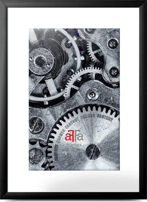 A close-up view of the intricate gears and mechanisms of a clock or watch, framed within a black border.