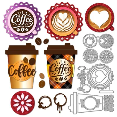 Productafbeelding van Set van 2 koffiemotieven snijvormen van staal voor scrapbooking en kaartdecoratie
