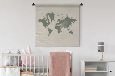 Produktbild von MuchoWow® Wandteppich Wandbehang Weltkarte - Panther - Grün 90x90 cm Tapisserie Dekoration Wandtuch - Wandaufhänger
