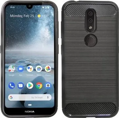 Immagine prodotto di cofi1453® Custodia in silicone carbonio compatibile con NOKIA 4.2 Custodia TPU Custodia morbida per cellulare Copertura protettiva Nero