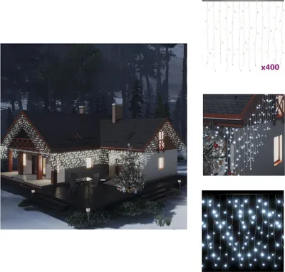 Produktbild von vidaXL Lichtervorhang LED Eiszapfen 10 m 400 LED Kaltweiß 8 Funktionen -  Weihnachtsbeleuchtung